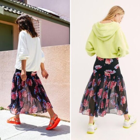 Free People Sheer Ankle Floral Maxi Skirt NWOT Size XS - Picture 4 of 7